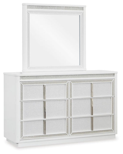 Chalanna California King Upholstered Storage Bed, Dresser and Mirror