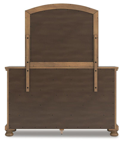Vandenmore King Storage Sleigh Bed with Mirrored Dresser and Nightstand