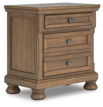 Vandenmore King Storage Sleigh Bed with Mirrored Dresser and Nightstand