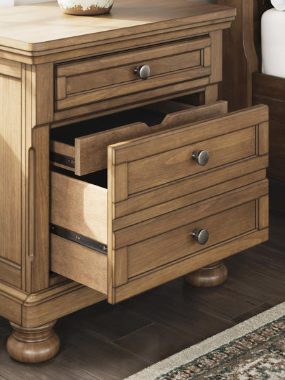 Vandenmore King Storage Sleigh Bed with Mirrored Dresser and Nightstand