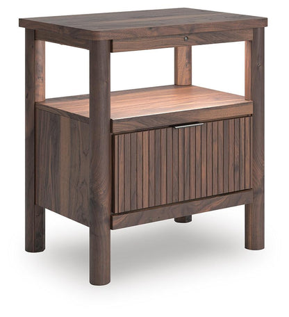 Cadmori Queen Upholstered Panel Platform Bed, Dresser, Mirror, Chest and Nightstand