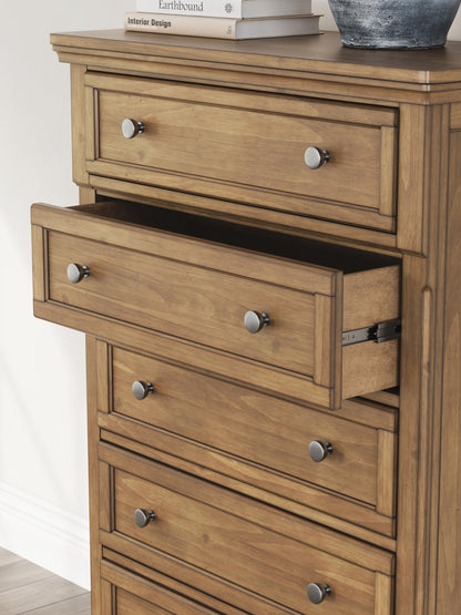 Vandenmore California King Panel Bed with Mirrored Dresser, Chest and Nightstand