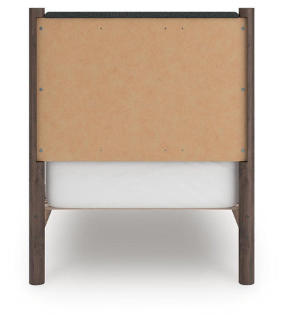 Cadmori Twin Upholstered Panel Platform Bed, Dresser, Mirror, Chest and Nightstand