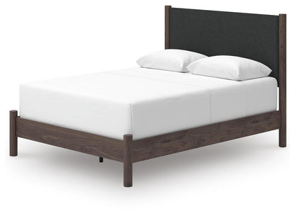 Cadmori Queen Upholstered Panel Bed, Dresser, Mirror, Chest and Nightstand