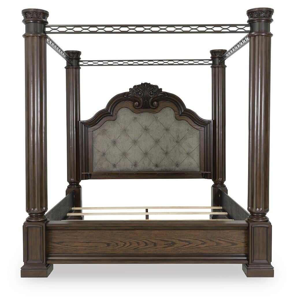 Maylee Queen Canopy Bed, Dresser, Mirror and Nightstand