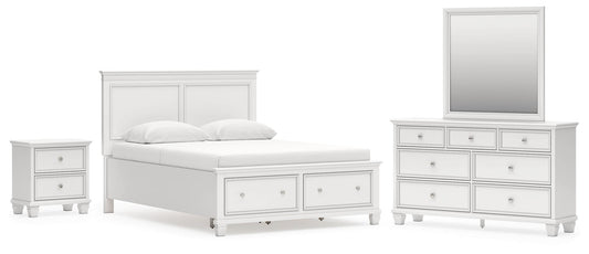 Fortman Queen Panel Storage Bed with Mirrored Dresser and Nightstand