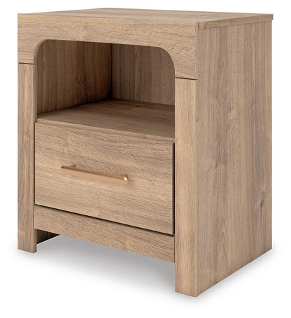 Hollymount Queen Upholstered Panel Bed, Dresser, Mirror and Nightstand