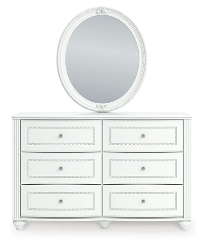 Maylilly Twin Upholstered Panel Bed, Dresser and Mirror