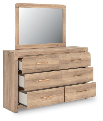 Hollymount Queen Upholstered Platform Bed, Dresser, Mirror and Nightstand