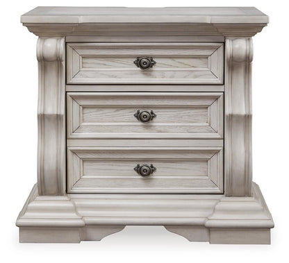 Andonhall King Upholstered Panel Bed with Mirrored Dresser and Nightstand
