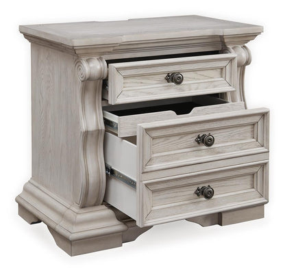 Andonhall King Upholstered Panel Bed with Mirrored Dresser and Nightstand