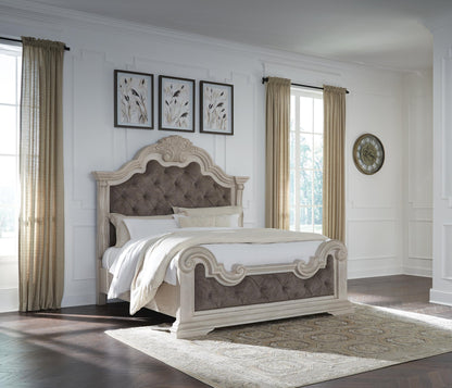 Andonhall King Upholstered Panel Bed with Mirrored Dresser and Nightstand
