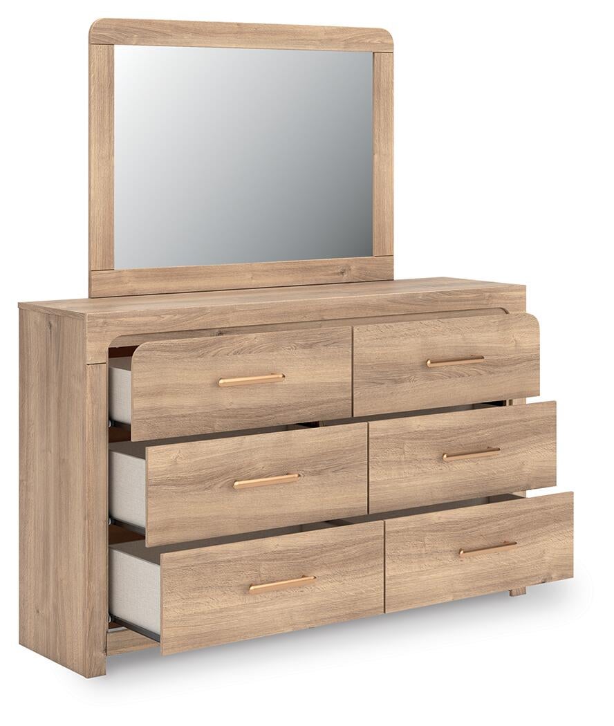 Hollymount Queen Upholstered Platform Bed, Dresser and Mirror