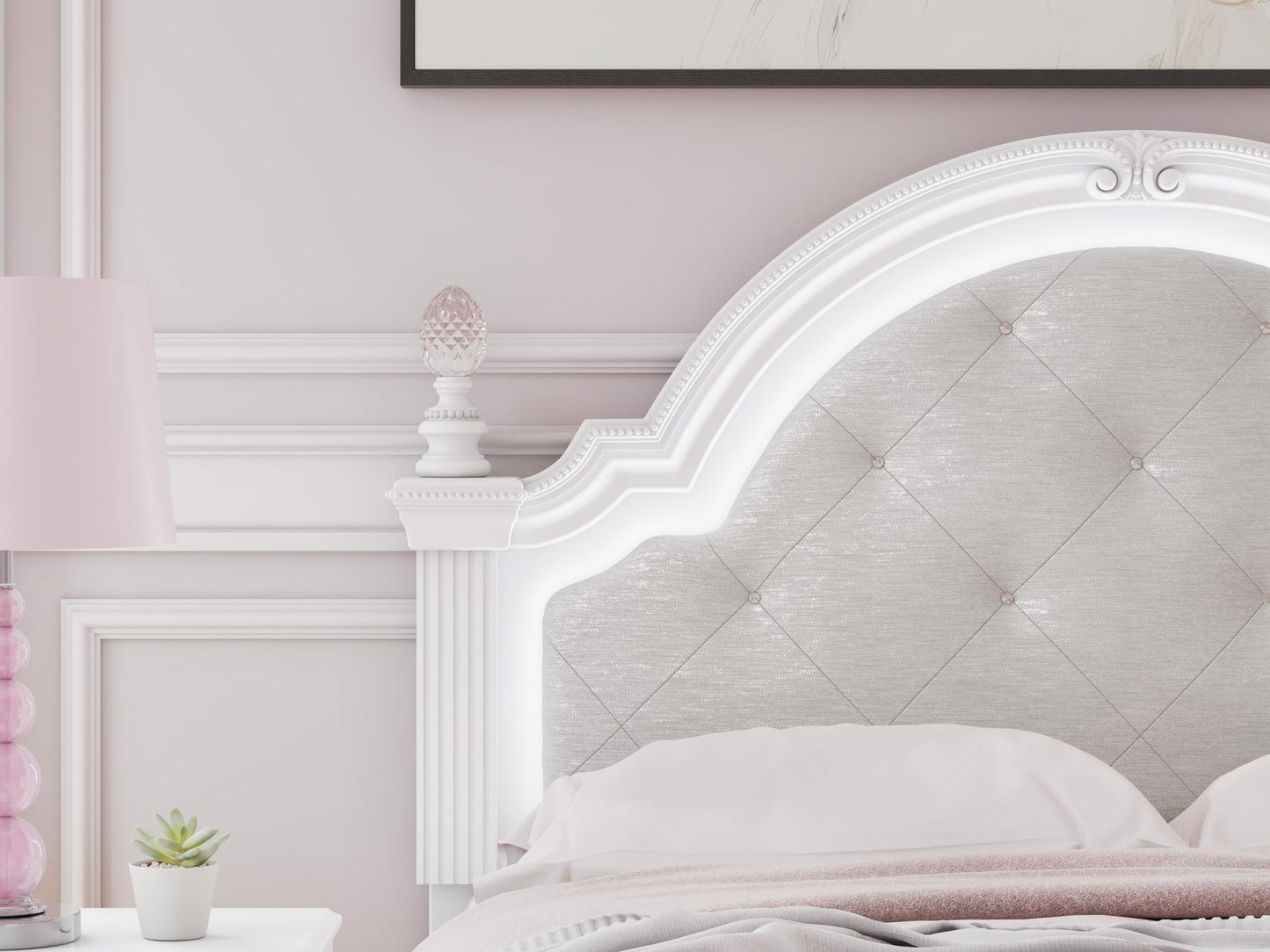 Maylilly Full Upholstered Panel Bed, Dresser, Mirror and Nightstand