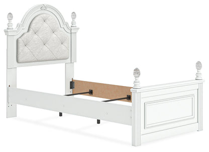 Maylilly Twin Upholstered Panel Bed, Dresser, Mirror and Nightstand