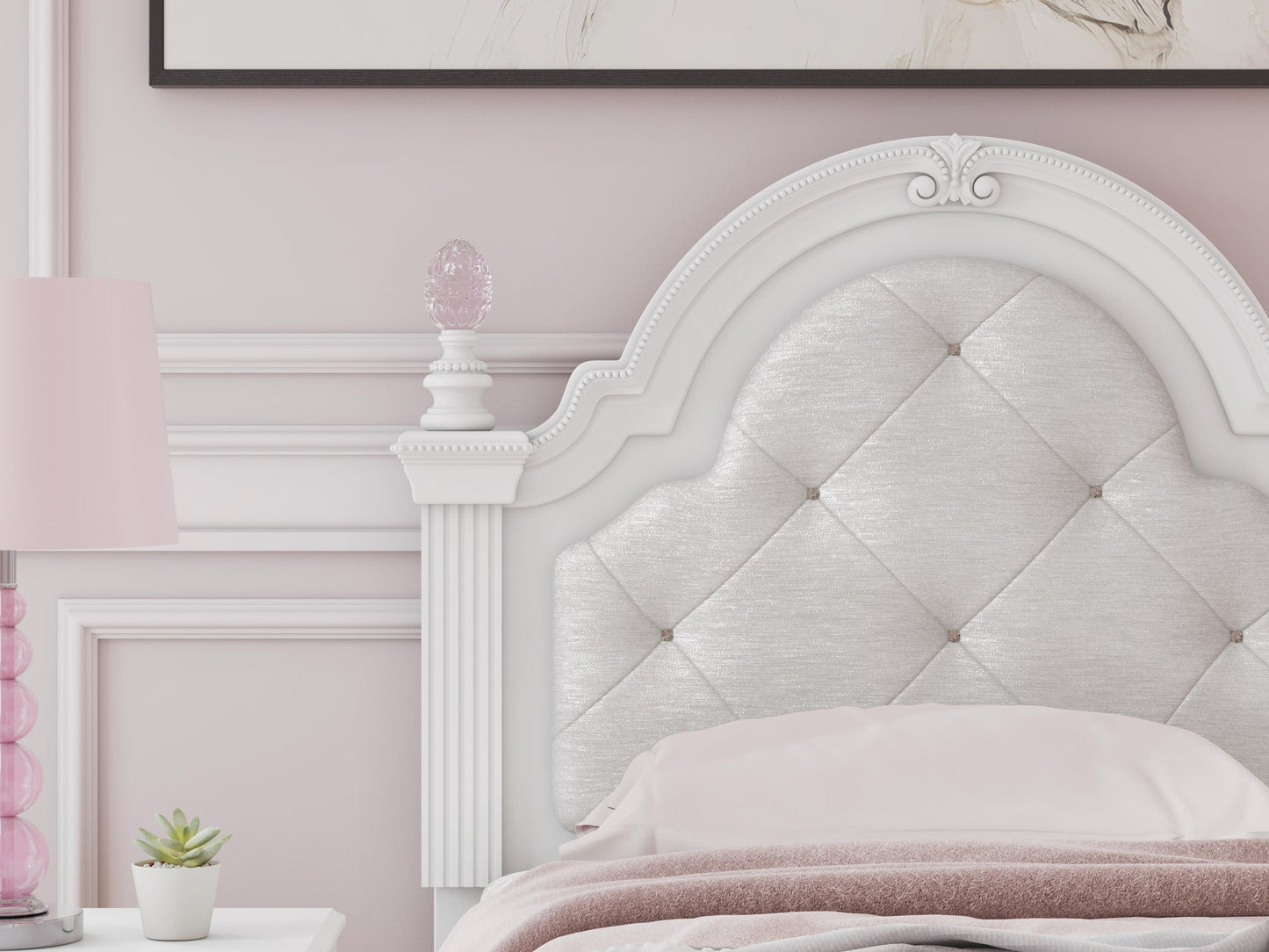 Maylilly Twin Upholstered Panel Bed, Dresser, Mirror and Nightstand