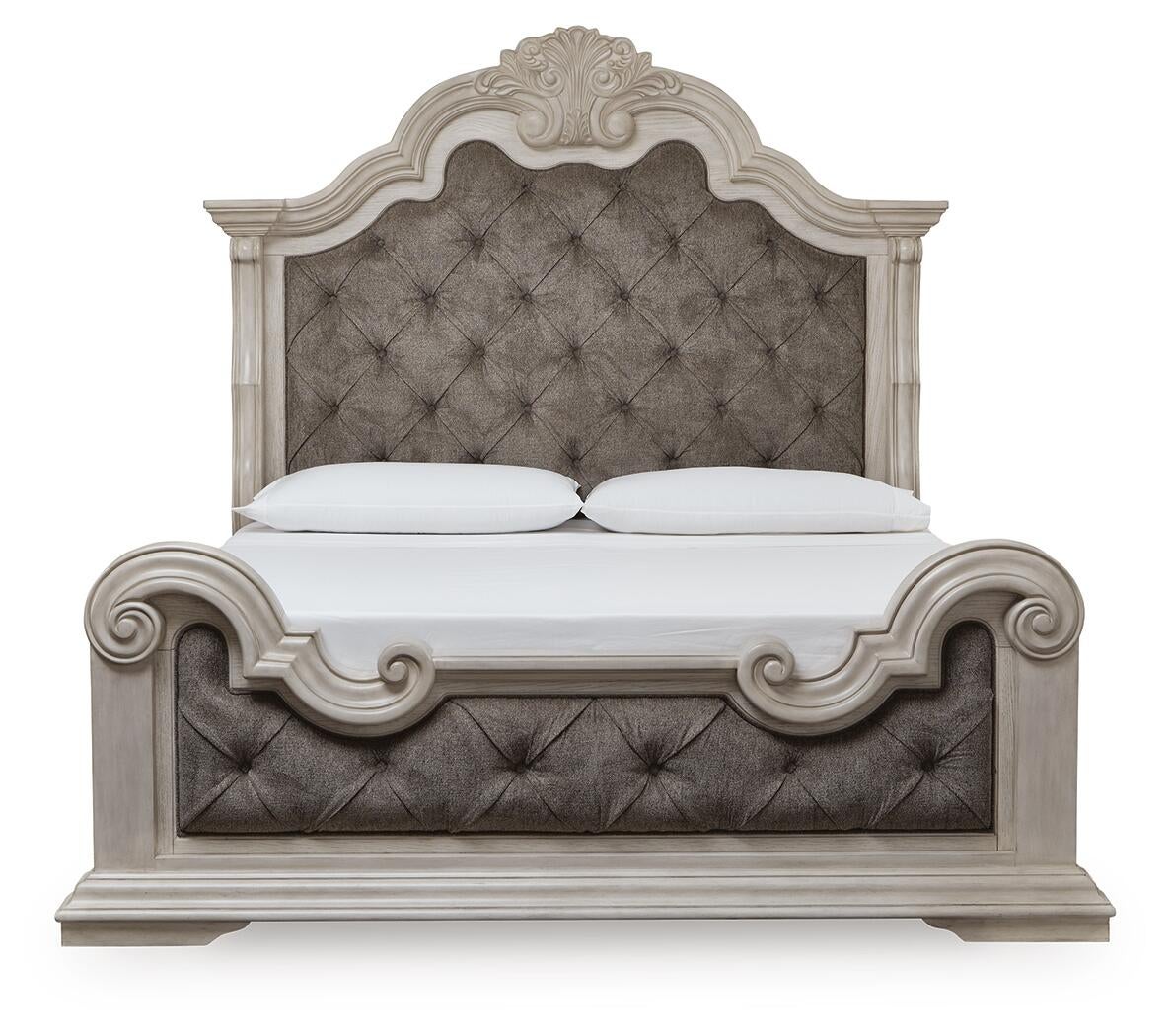 Andonhall King Upholstered Panel Bed with Mirrored Dresser