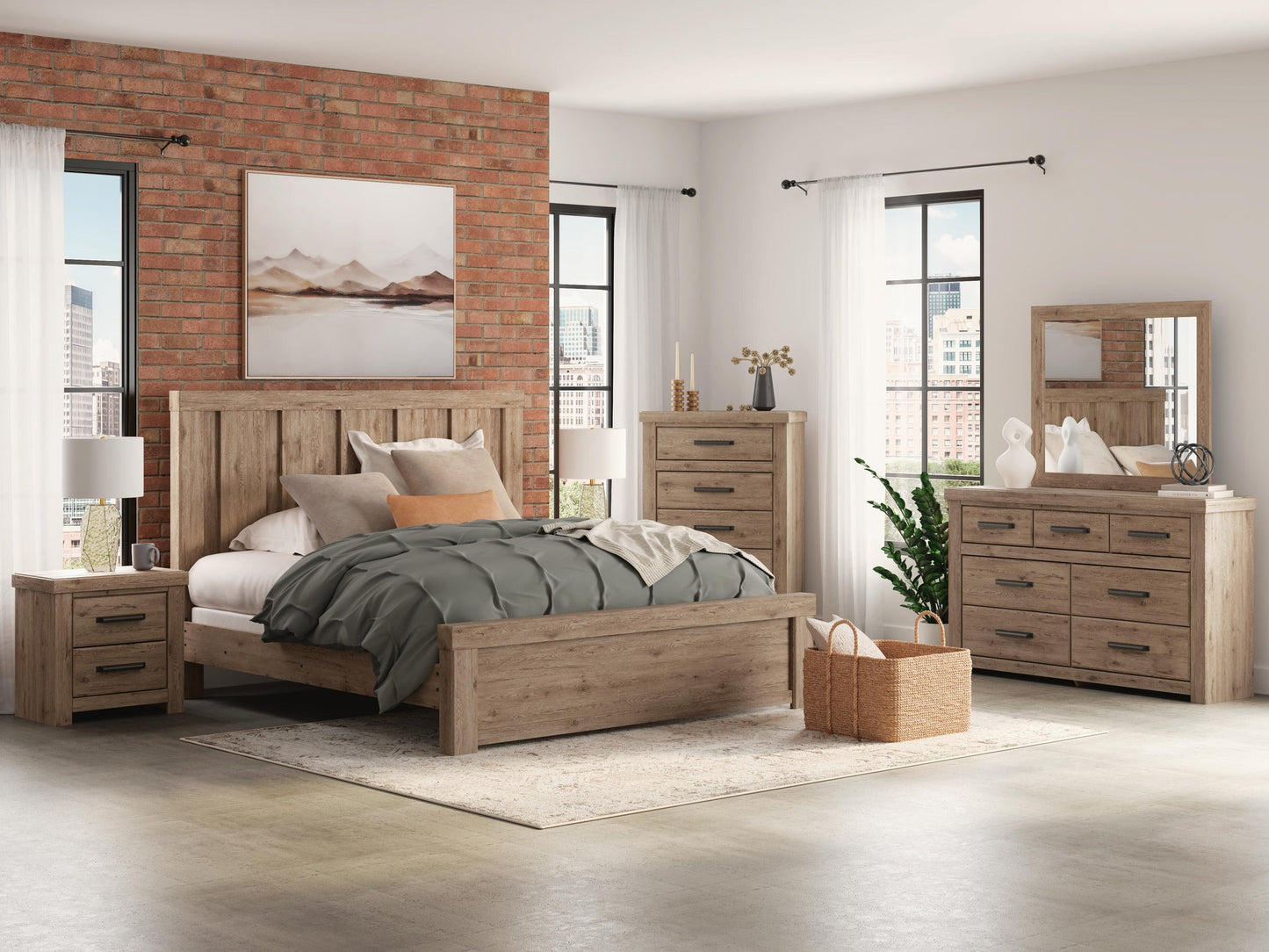 Garistyn King Panel Bed, Dresser, Mirror, Chest and Nightstand
