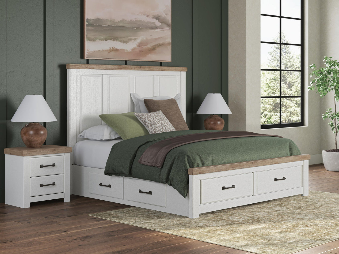 Savonport King Panel Storage Bed. Dresser, Mirror and Nightstand