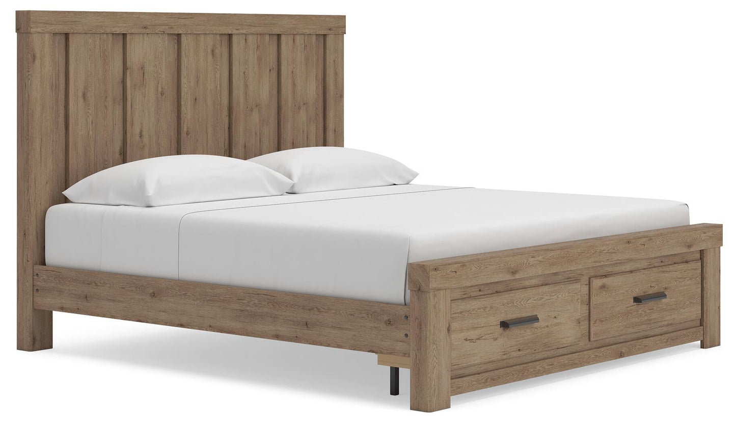 Garistyn King Panel Storage Bed. Dresser, Mirror and Nightstand