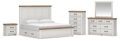 Savonport King Panel Bed with Storage, Dresser, Mirror, Chest and Nightstand