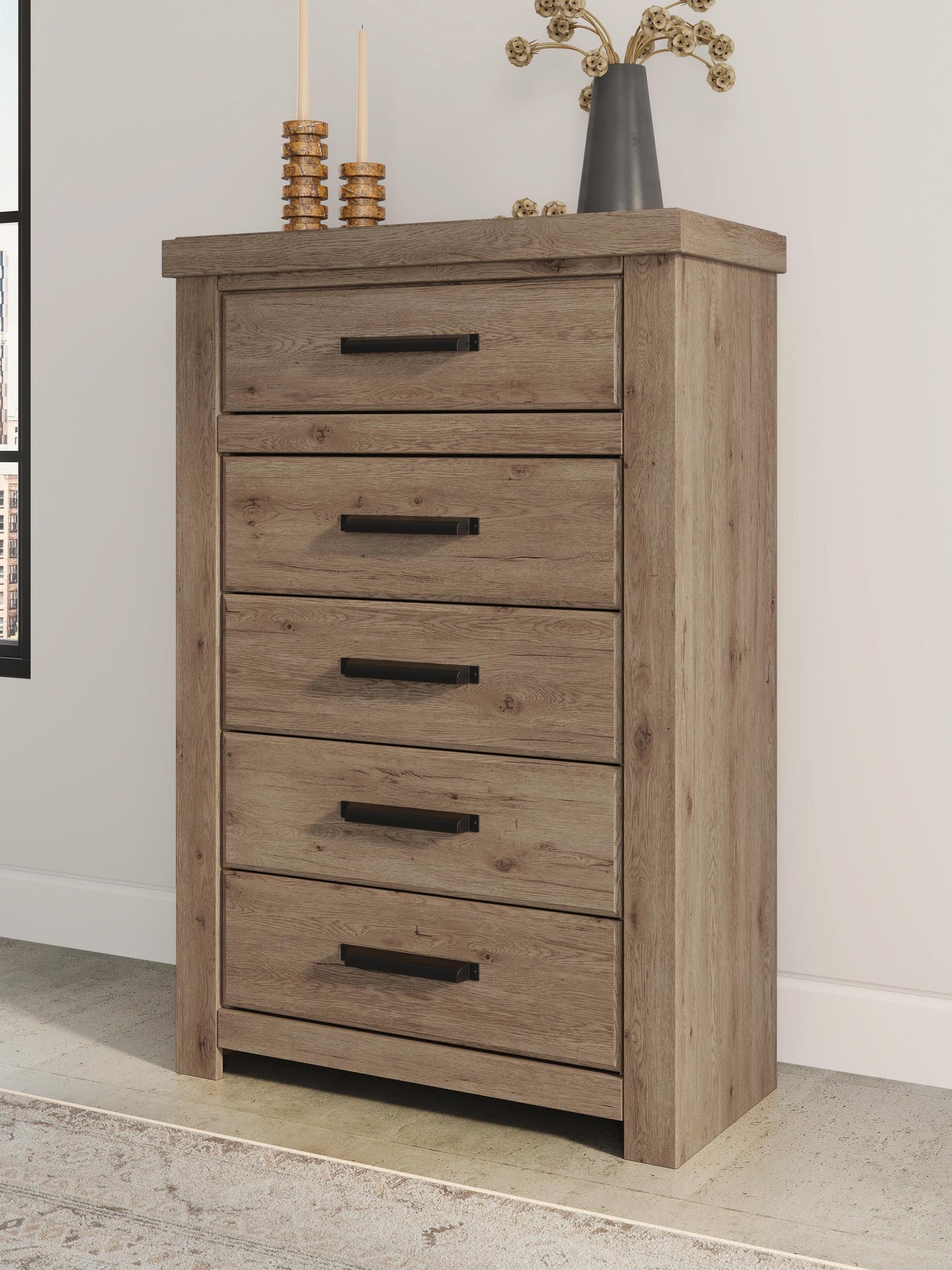 Garistyn Queen Panel Storage Bed, Dresser, Mirror, Chest and Nightstand