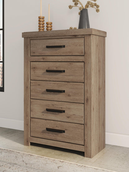 Garistyn Queen Panel Storage Bed, Dresser, Mirror, Chest and Nightstand