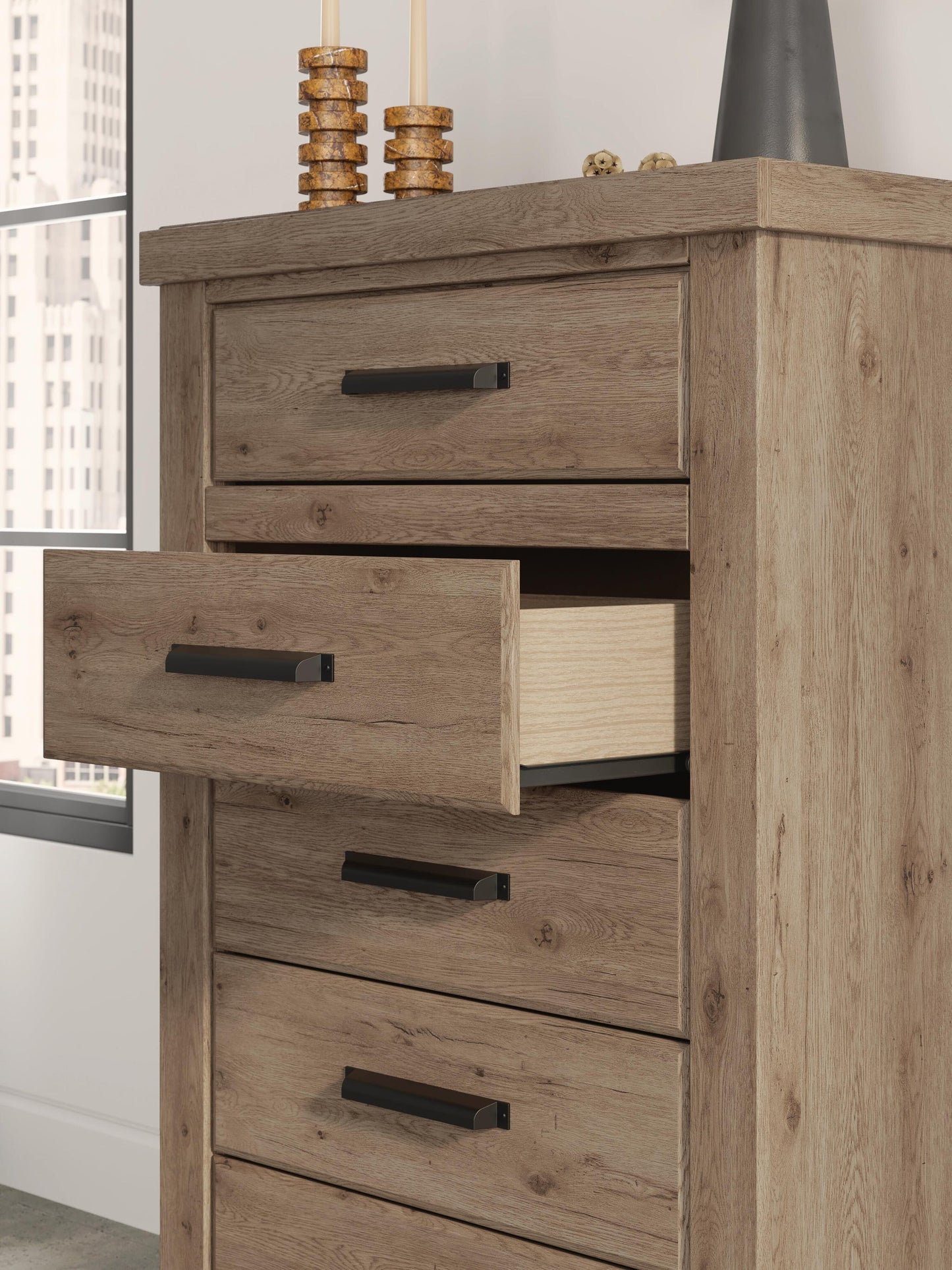 Garistyn Queen Panel Storage Bed, Dresser, Mirror, Chest and Nightstand