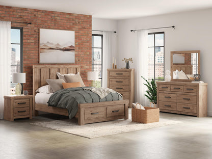 Garistyn Queen Panel Storage Bed, Dresser, Mirror, Chest and Nightstand