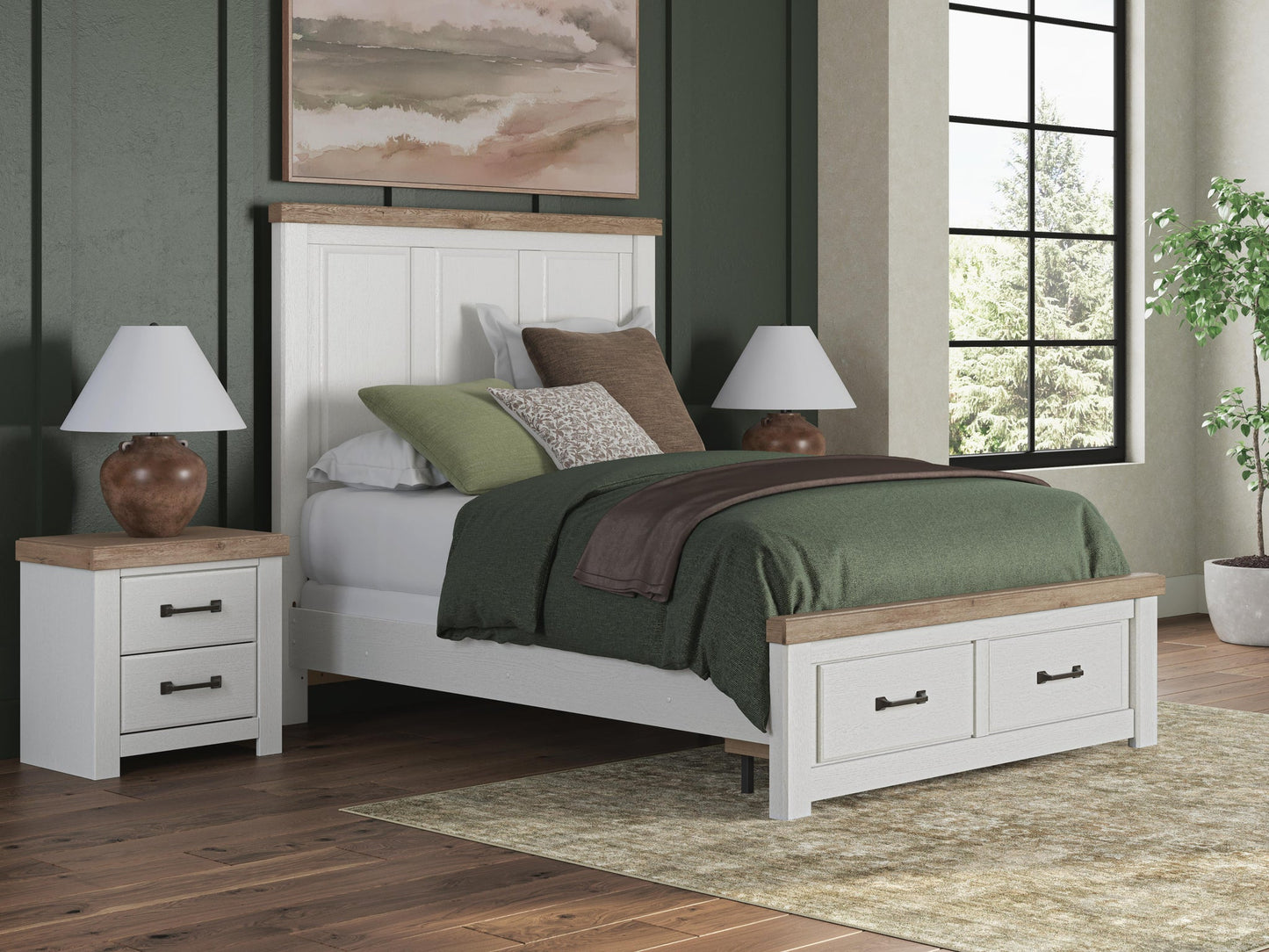 Savonport Queen Panel Storage Bed. Dresser, Mirror and Nightstand