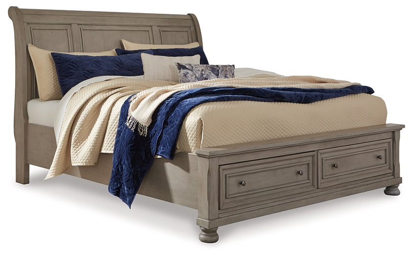 Lettner California King Sleigh Bed with Mirrored Dresser, Chest and 2 Nightstands
