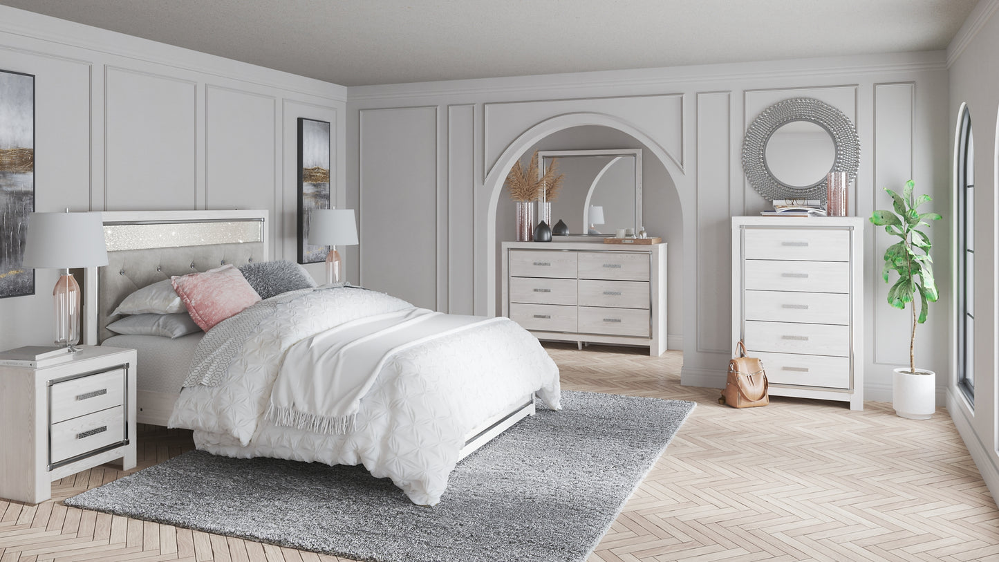 Altyra Queen Panel Headboard with Mirrored Dresser and Chest
