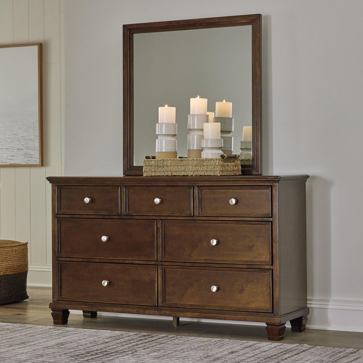 Danabrin King Panel Bed with Mirrored Dresser and Chest