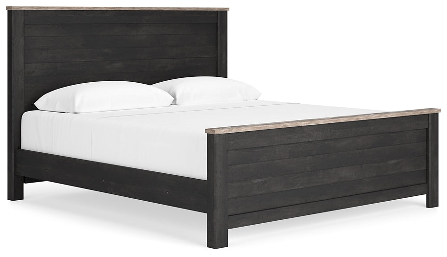 Nanforth King Panel Bed with Mirrored Dresser and 2 Nightstands