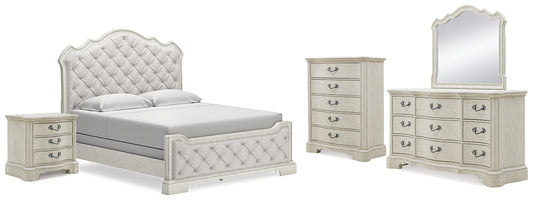 Arlendyne King Upholstered Bed with Mirrored Dresser, Chest and Nightstand